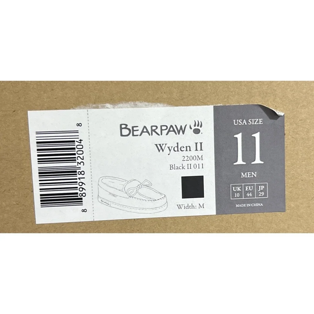 New BEARPAW Wyden II 2200 Mens Moc Toe Black Slip‎ On Slipper Shearling Lined 11